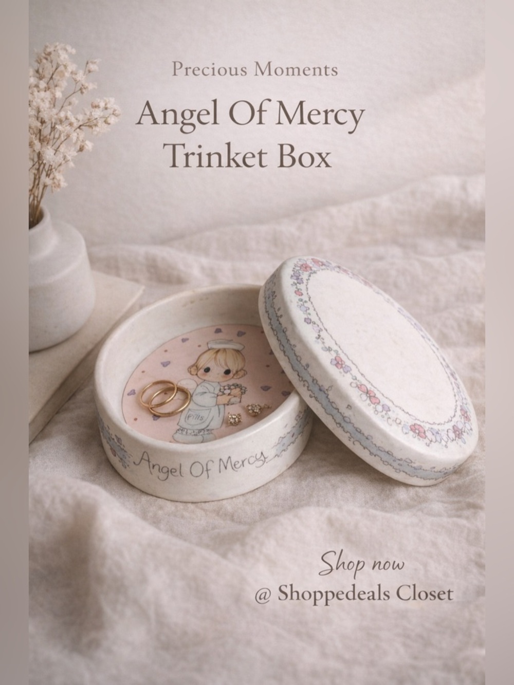 Precious Moments Angel Of Mercy Trinket Box Enesco Vintage Ceramic